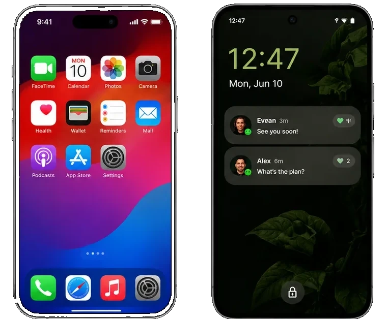 iPhone home screen and lock screen for native iOS and Android app development