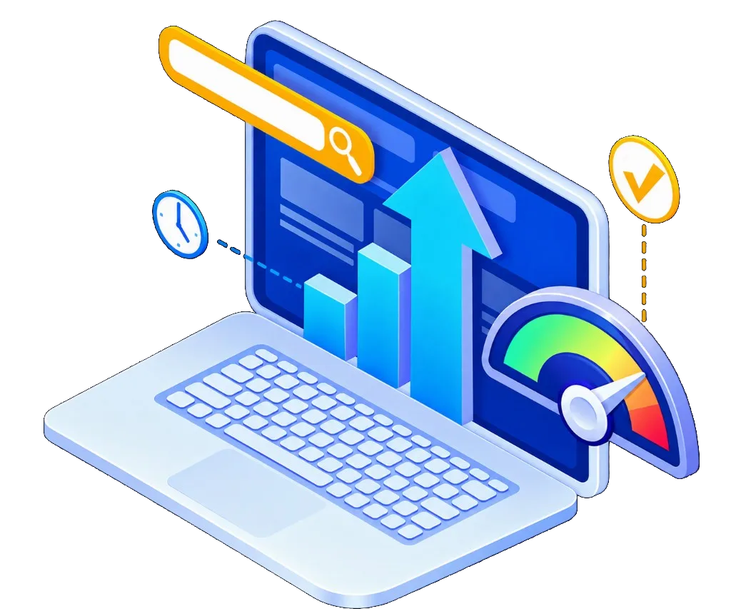 Laptop showing website search, performance, and growth